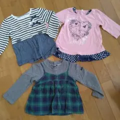 キッズ 長袖カットソー 3着セット ストライプ ピンク チェック