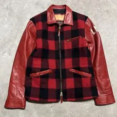 美品 KADOYA カドヤ チェック柄 レザー シングルライダースジャケットのサムネイル