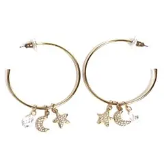美品✨スワロフスキー ドロップピアス フープ 月 星 アシンメトリー クリスタル 美品✨スワロフスキー ドロップピアス フープ 月 星 アシンメトリー