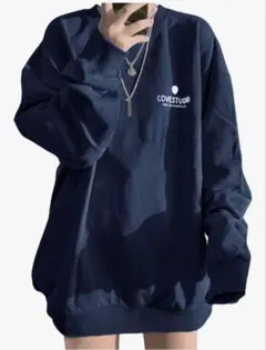 トレーナー オーバーサイズ ブラック レディース 韓国風 スウェット フリー