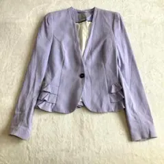 H&M エイチアンドエム ノーカラージャケット フリル ラベンダー 38 Ｍ　紫