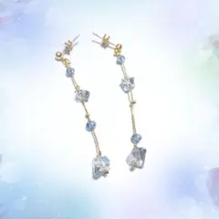 現品 ピアスNo.5 ポストピアス ゴールド 金 青 水色 雫 綺麗系