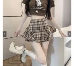 グレイル　チェック柄ラウンディングフリルスカートパンツ