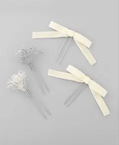 ヘアアクセサリー ベルベットリボン×フラワーUピン「4本セット」 ケース付きのサムネイル