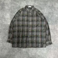 チェックシャツ グレー 総柄 長袖 レトロ 古着