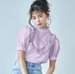 GRL グレイル 薄紫 フリル、バックリボン付き半袖トップス