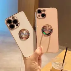 リング付きケース iPhone13 ピンク　スマホスタンド スマホリング