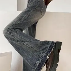 レトロ フレアデニムパンツ ローエッジ L