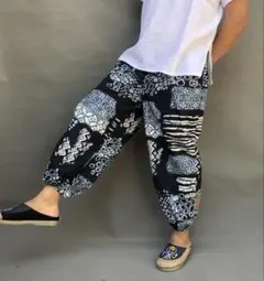 サルエルパンツ エスニック 楽ちん ヨガパンツ ユニセックス アラジンパンツ 青