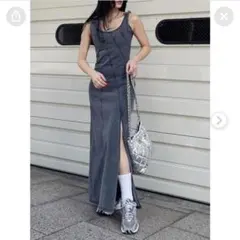 EVRIS ステッチデザインデニムロングキャミワンピース