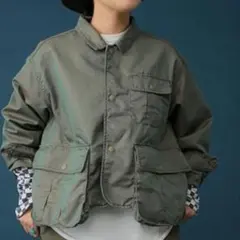 BEAMS BOY シャンブレーギャバショート フィッシングジャケット オリーブ