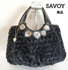 美品　SAVOY サボイ　ハンドバッグ　ビジュー　フラワー　花総柄　花柄