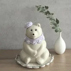 しろくま貯金箱　スヌード　ベレー帽　パープル　2点セット