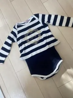 値下げ！美品☆Rady ネイビー/ホワイトストライプロンパース 80