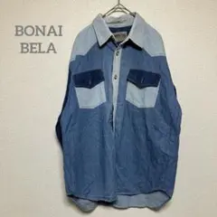 【BONAI BELA】 デニムシャツ Mサイズ　ポケット　綿100 b390