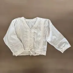 Heather ホワイト レース装飾 長袖ブラウス