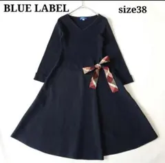 ブルーレーベルクレストブリッジ　ニットワンピース　チェック　赤　ネイビー　38