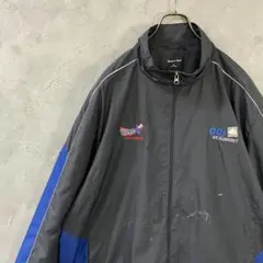 ヴィンテージ　ジャケット　企業ロゴ　刺繍　フルジップ　グレー　XL 古着　LO1