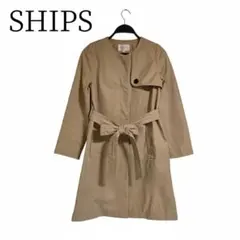 【美品】SHIPS(シップス) ベルト付き ノーカラースプリングコート ベージュ