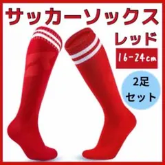 サッカー　ソックス　ストッキング　赤　キッズ　子ども　レッド　2足組　ジュニア