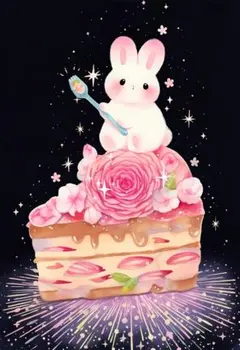 【A4アートポスター】うさぎとお花のときめきケーキ 高画質