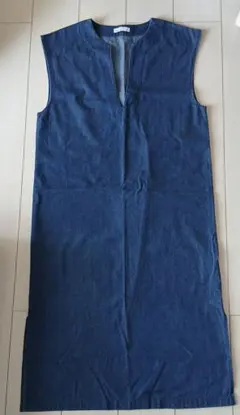 ダークブルー デニム ノースリーブ ワンピース