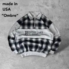 USA製激レアオンブレチェックシャドー切り替えハーフジップ襟付きスウェットグレー
