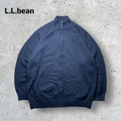LLbeanフルジップコットンニットXXL-TALL紺スタンドカラー古着