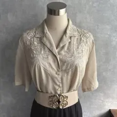 古着　ヴィンテージ 総柄シャツ　刺繍ブラウス　レトロ　used ビンテージ　希少のサムネイル