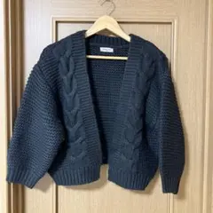 SamansaMos2 ケーブル柄トッパーカーディガン　チャコール中古SM2