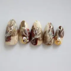 現品限り スキニーオーバル ネイルチップ ブラウン系ニュアンス ジェルネイル