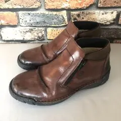 ドイツrieker社ブラウンレザー ジッパー付きショートブーツ41