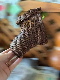 ラタン製 ブーツ型 小物入れ レトロ