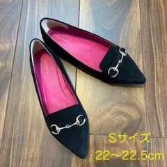 RANDA 黒 スエード フラットシューズ