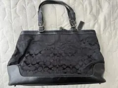 COACH Signature Tote Bag Black Leather