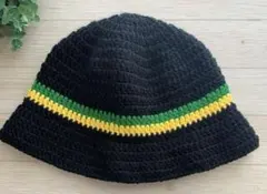 クラッシャーハット　クロシェハット　バケハ　黒　ジャマイカラスタカラー