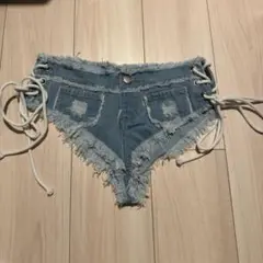 ダメージデニム ショートパンツ フリンジ レースアップ ギャル Y2K