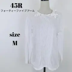 【a2472】45R フロントピンタック レース襟 カットソー 2 ホワイトのサムネイル