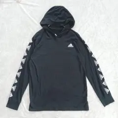 adidas フード パーカーM 黒 フード 長袖 ロンT 薄手 カットソー