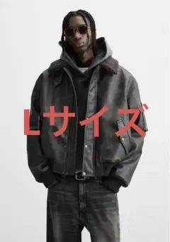 ZARA　フェイクレザー　取り外し可能　襟付きジャケット