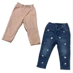 美品☆H&M ベビー パンツ 2本セット デニム　チノパン　花柄　刺繍