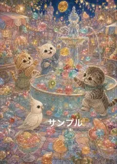 【一作限り】ゼリーポンチの噴水広場 A1143 猫アート