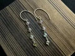 ロングピアス ペアセット 天然石トルマリン　14KGF （両耳用）