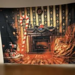 クリスマス タペストリー 暖炉とキャンディケイン（95cm✖️75cm）