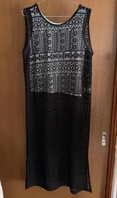 レース ロング丈 マキシ丈 ノースリーブワンピース　ブラック M