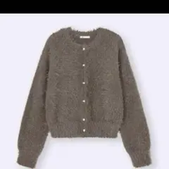 【今期】GU シャイニークルーネックカーディガン ブラウン