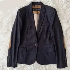 【美品✨】ZARA ネイビー チェック テーラード エルボーパッチ S