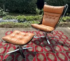 北欧 VATNE ファルコンチェア＆オットマン セット スチール 本革 北欧 VATNE ファルコンチェア＆オットマン セット スチール 本革