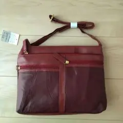 新品　ラム革　ダブルポケット　ショルダーバッグ　ワインレッド