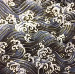 コットン　生地 ハギレ 布　和柄 波模様 花柄 金糸プリント　50cm 黒